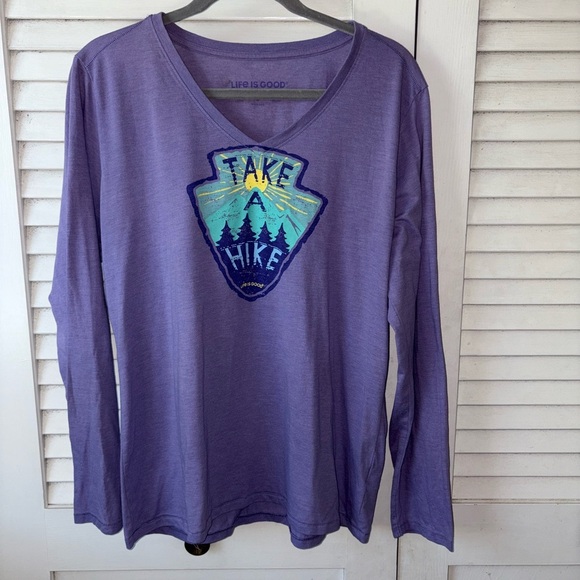 Life is Good Women’s Long Sleeve V-Neck Cool Tee “Take a Hike” Graphic Purple L - Picture 2 of 5
